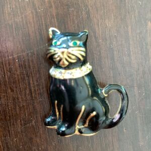 Vintage Monet black cat brooch